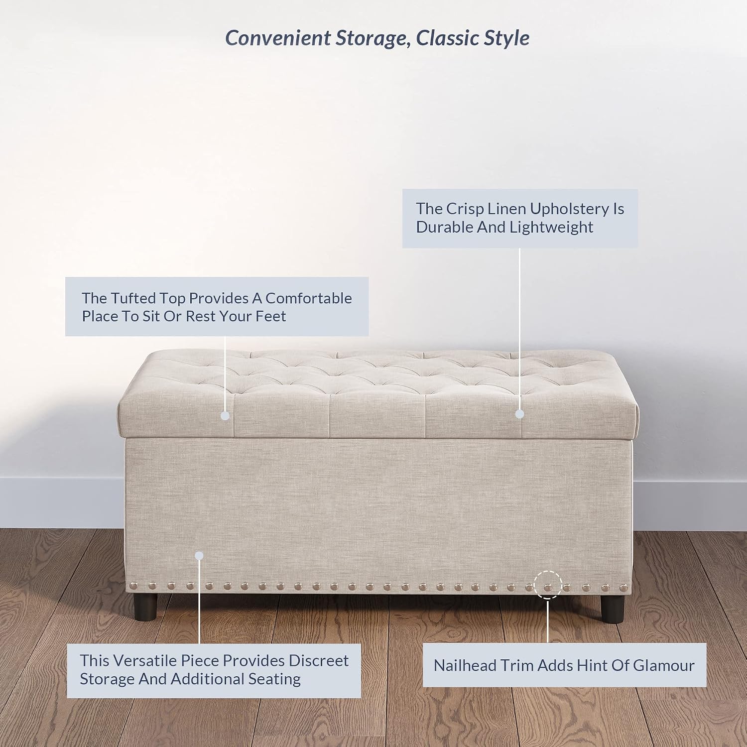 Beige Tufted Storage Ottoman