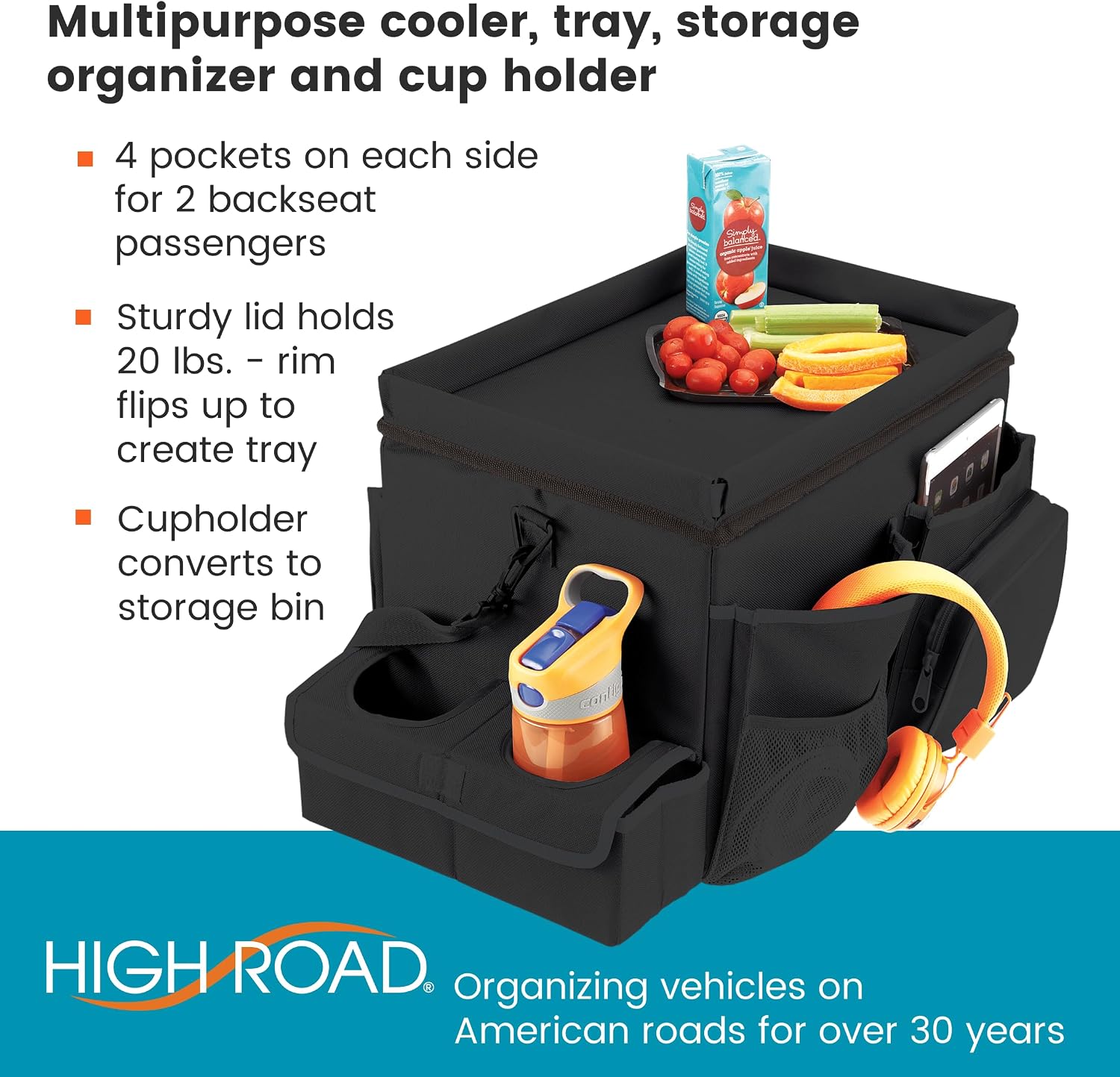 Front Seat Organizer with Cup Holder & Padded Storage Compartment