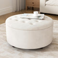 White Tufted Round Storage Ottoman