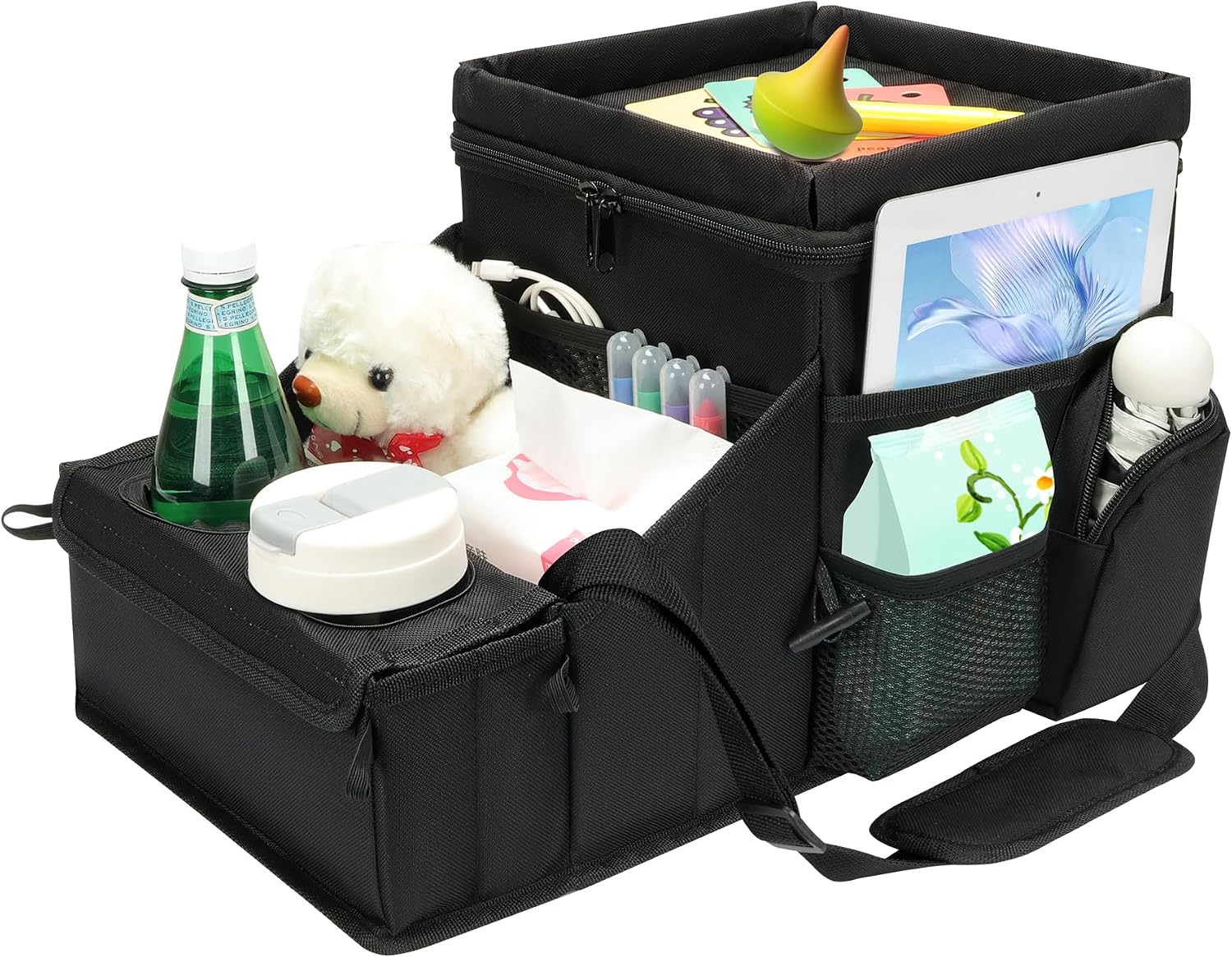 Black Cooler Compartment Car Seat Organizer with Cup Holders