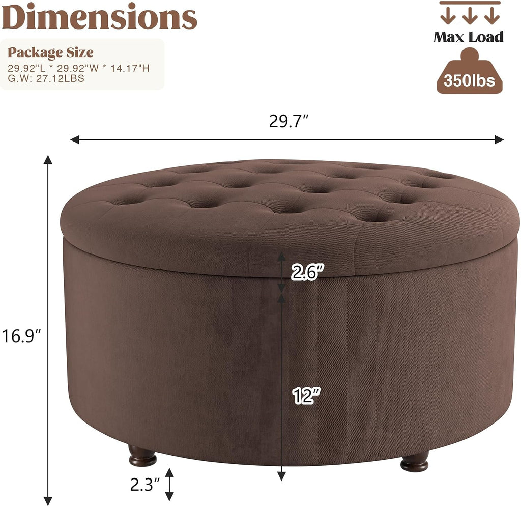 Dark Brown Tufted Round Storage Ottoman