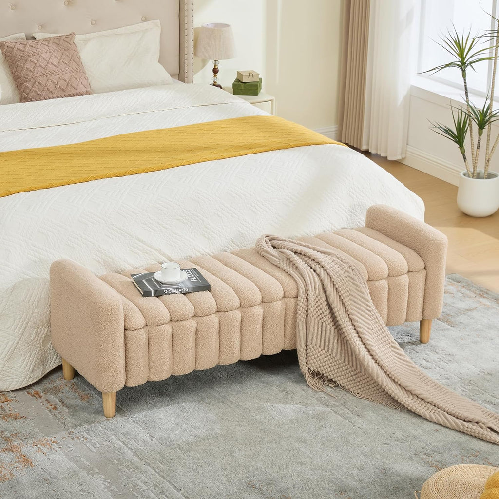 Teddy Fabric Arm Storage Ottoman Bench