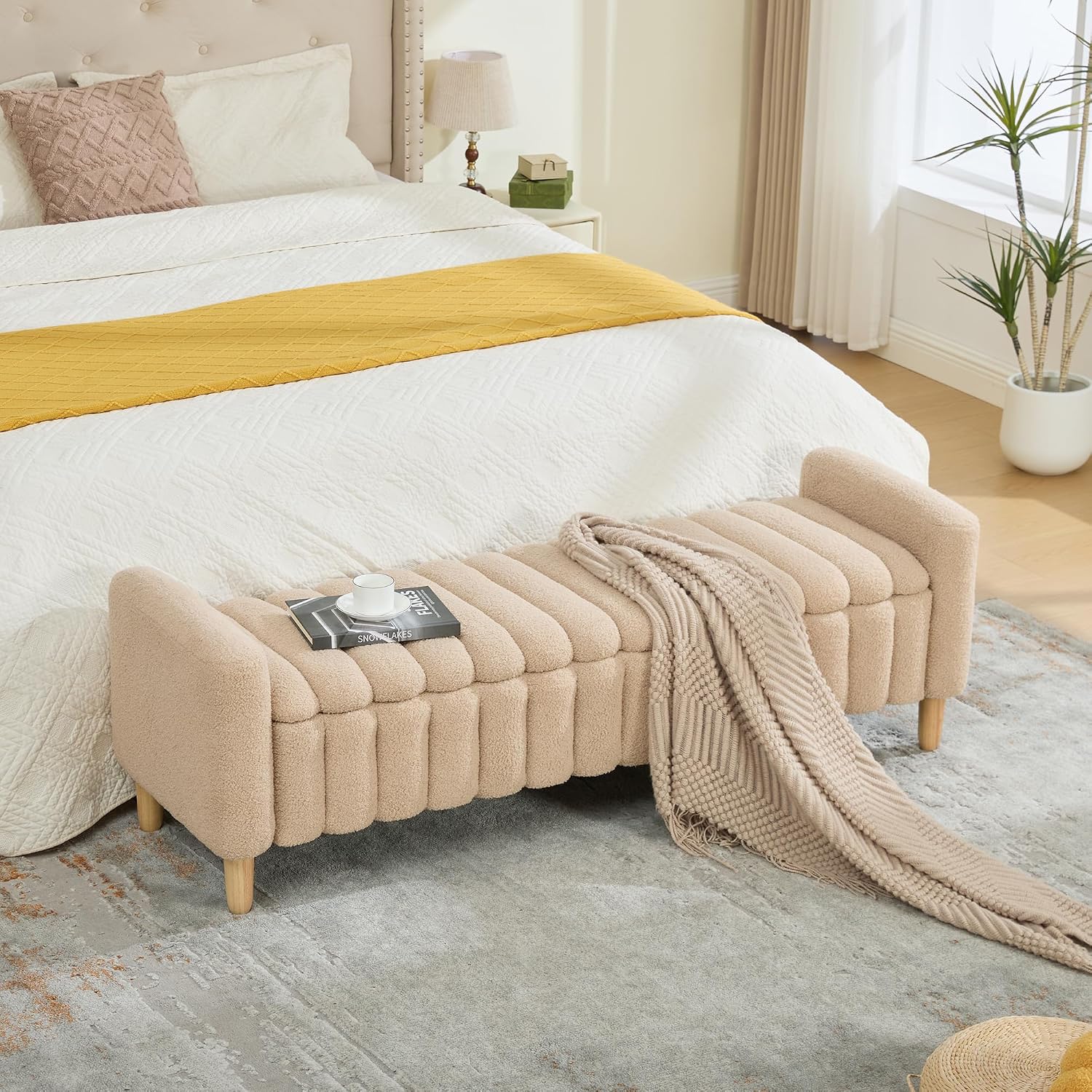Teddy Fabric Arm Storage Ottoman Bench
