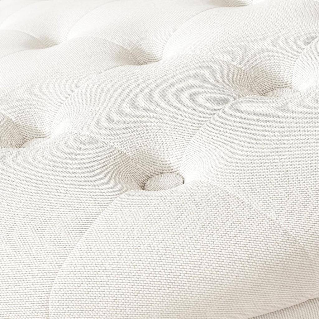 White Tufted Round Storage Ottoman