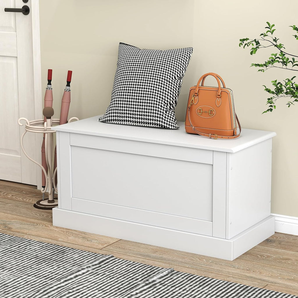 White Hydraulic Safety Wooden Storage Chest Bench