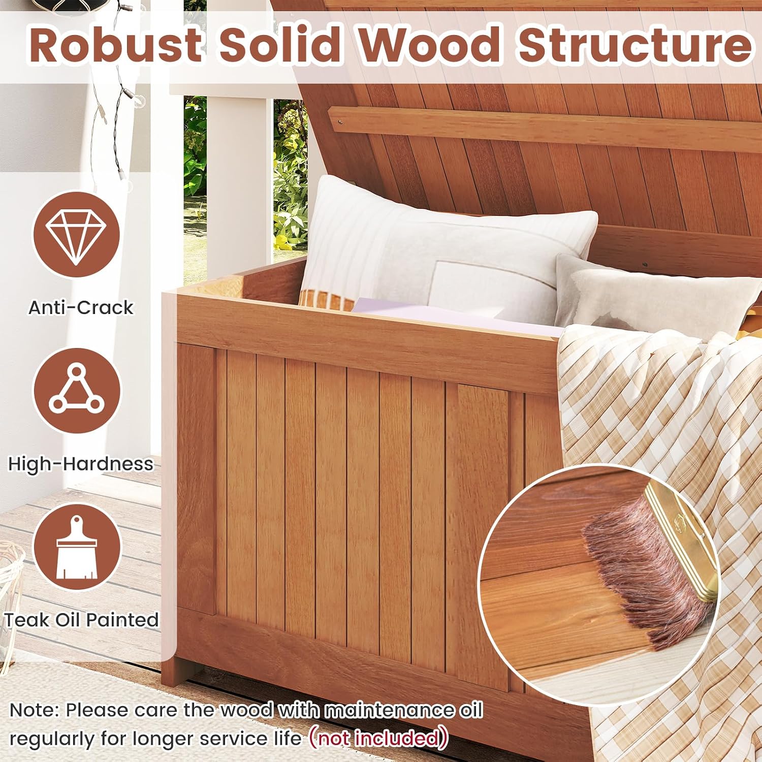 Wood 3-in-1 Outdoor Patio Storage Bench Box