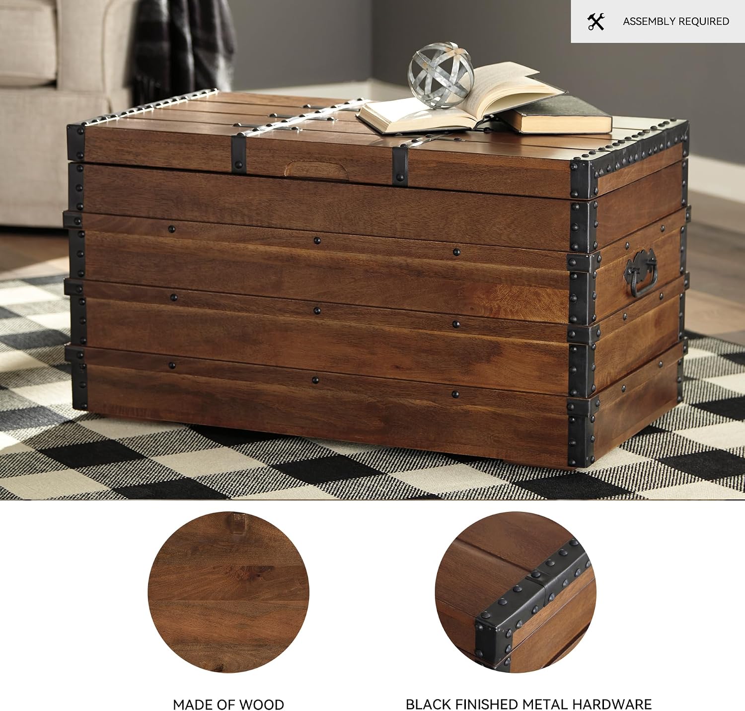 Brown Vintage Kettleby Storage Trunk Coffee Table