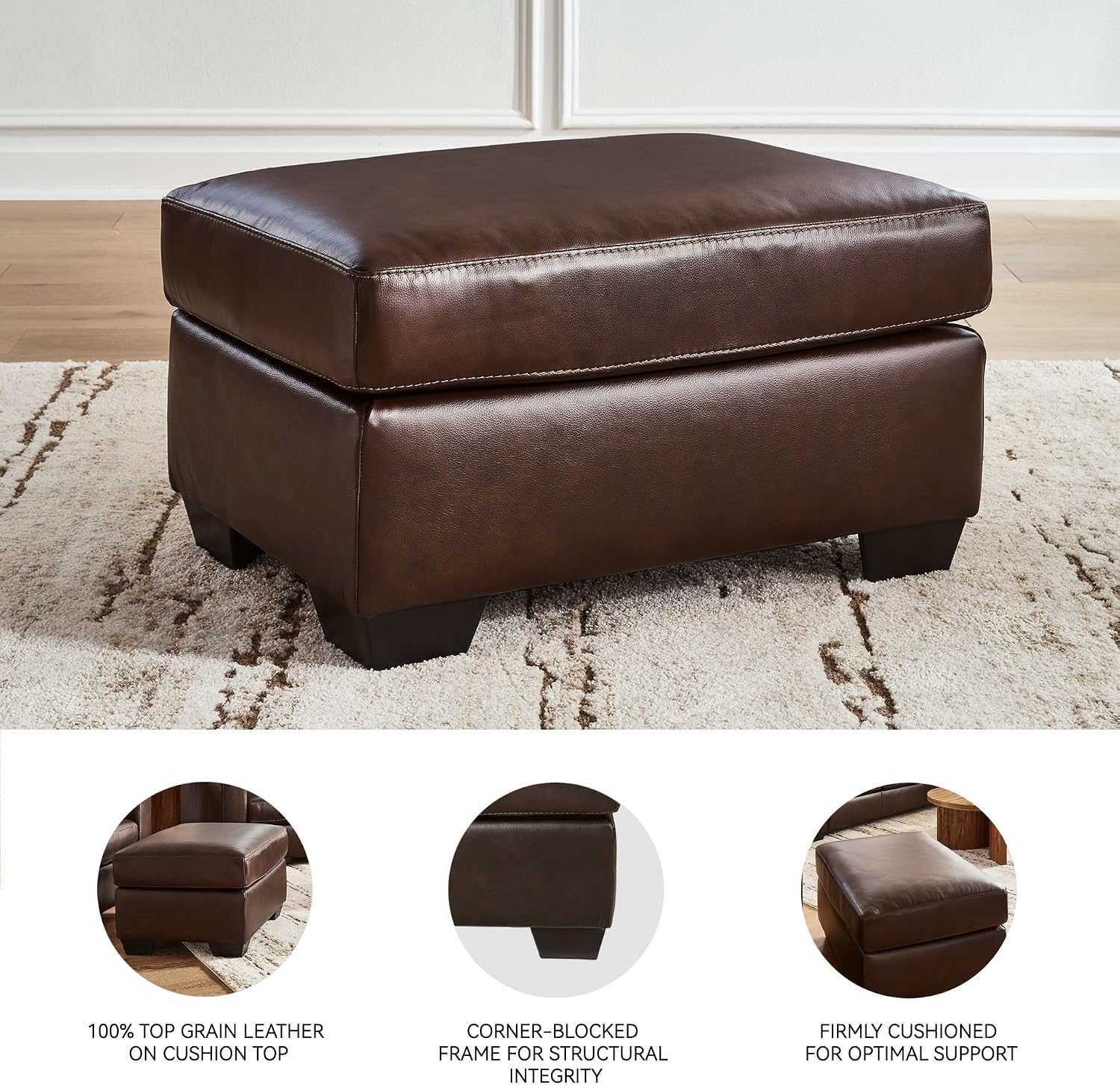 Dark Brown Santorine Leather Ottoman