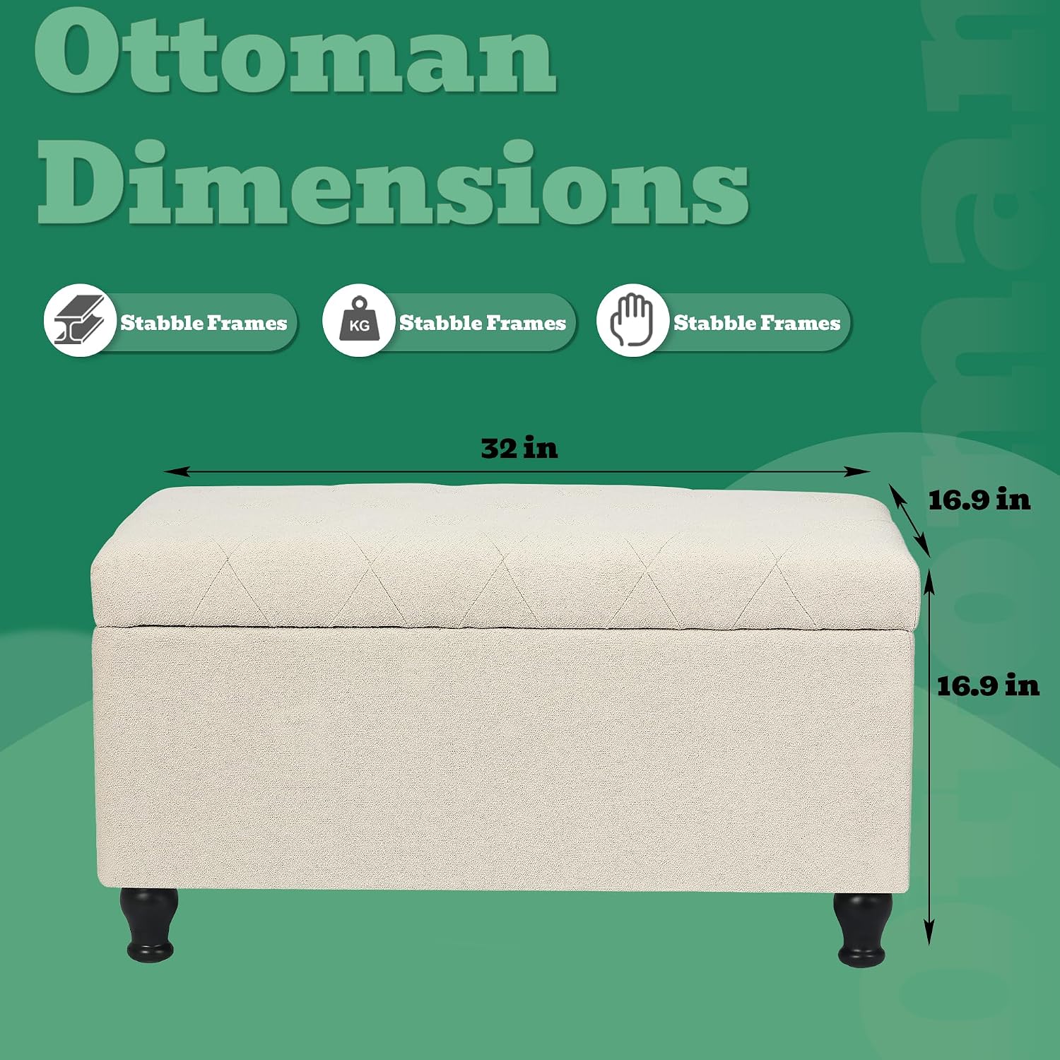 Beige Fabric Storage Ottoman Bench