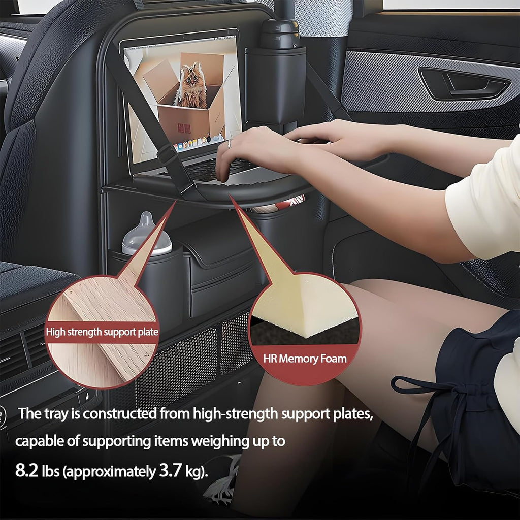 Black Leather Foldable Car Backseat Organizer with Table Tray