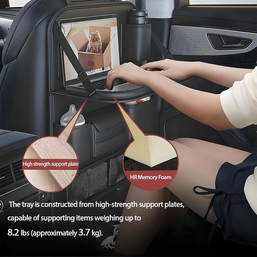 Black Leather Foldable Car Backseat Organizer with Table Tray