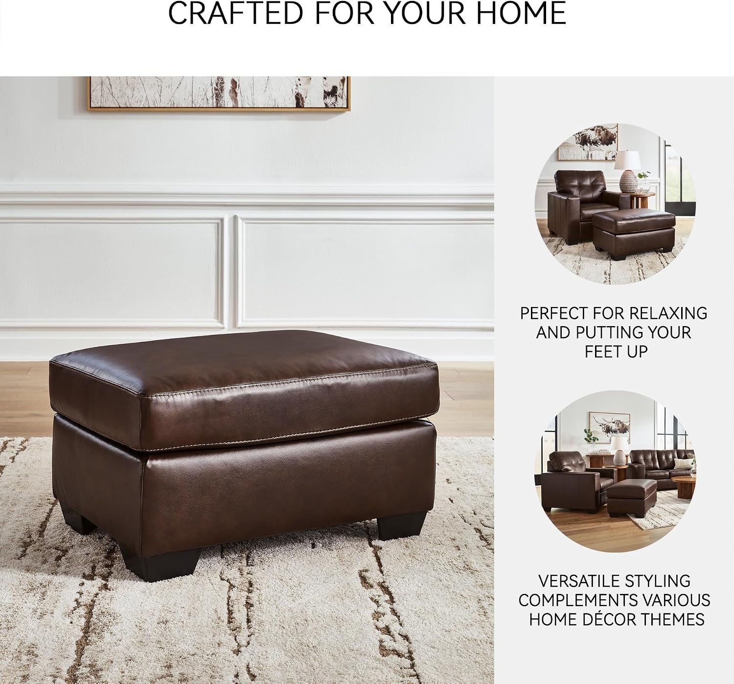 Dark Brown Santorine Leather Ottoman