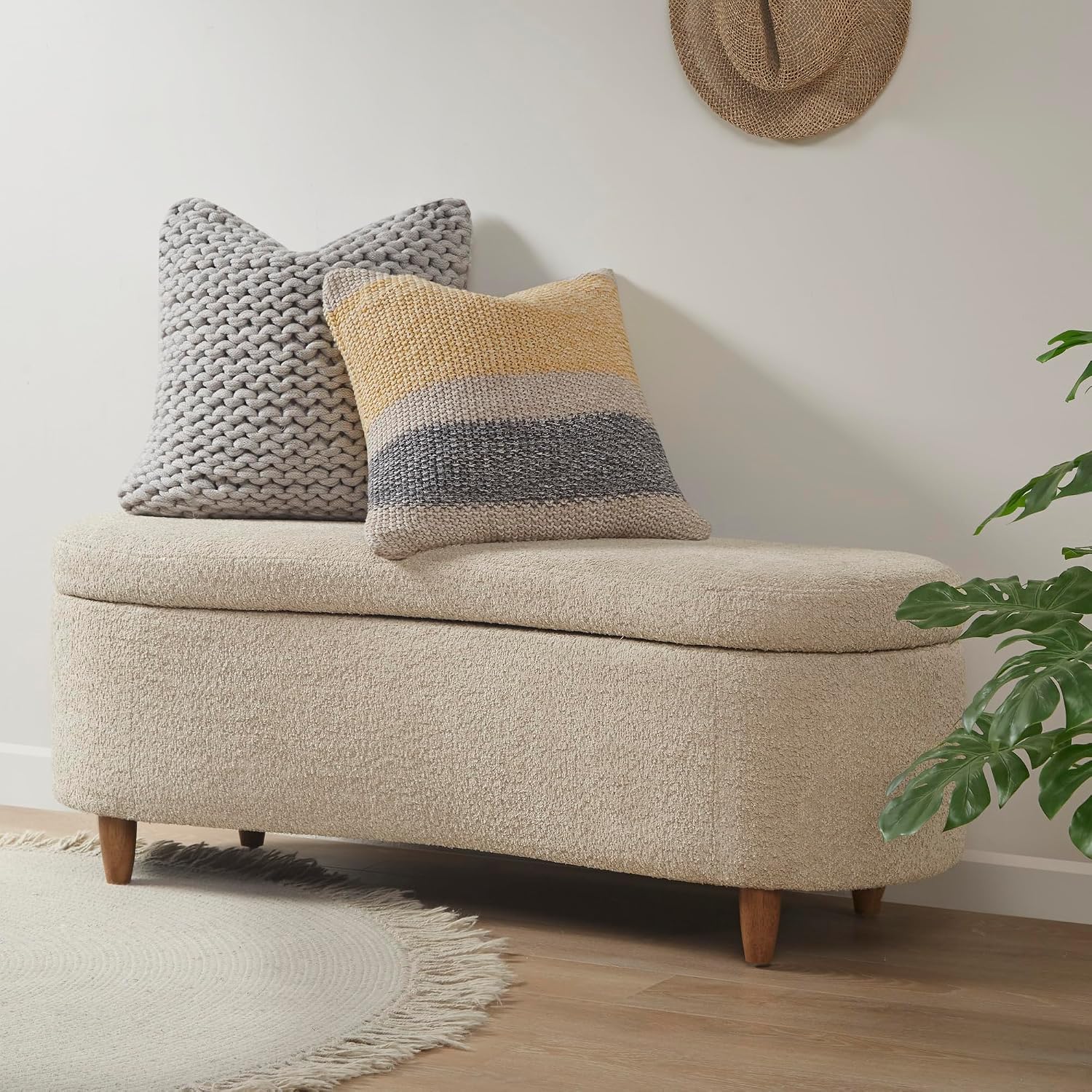 Boucle Curved Storage Accent Bench