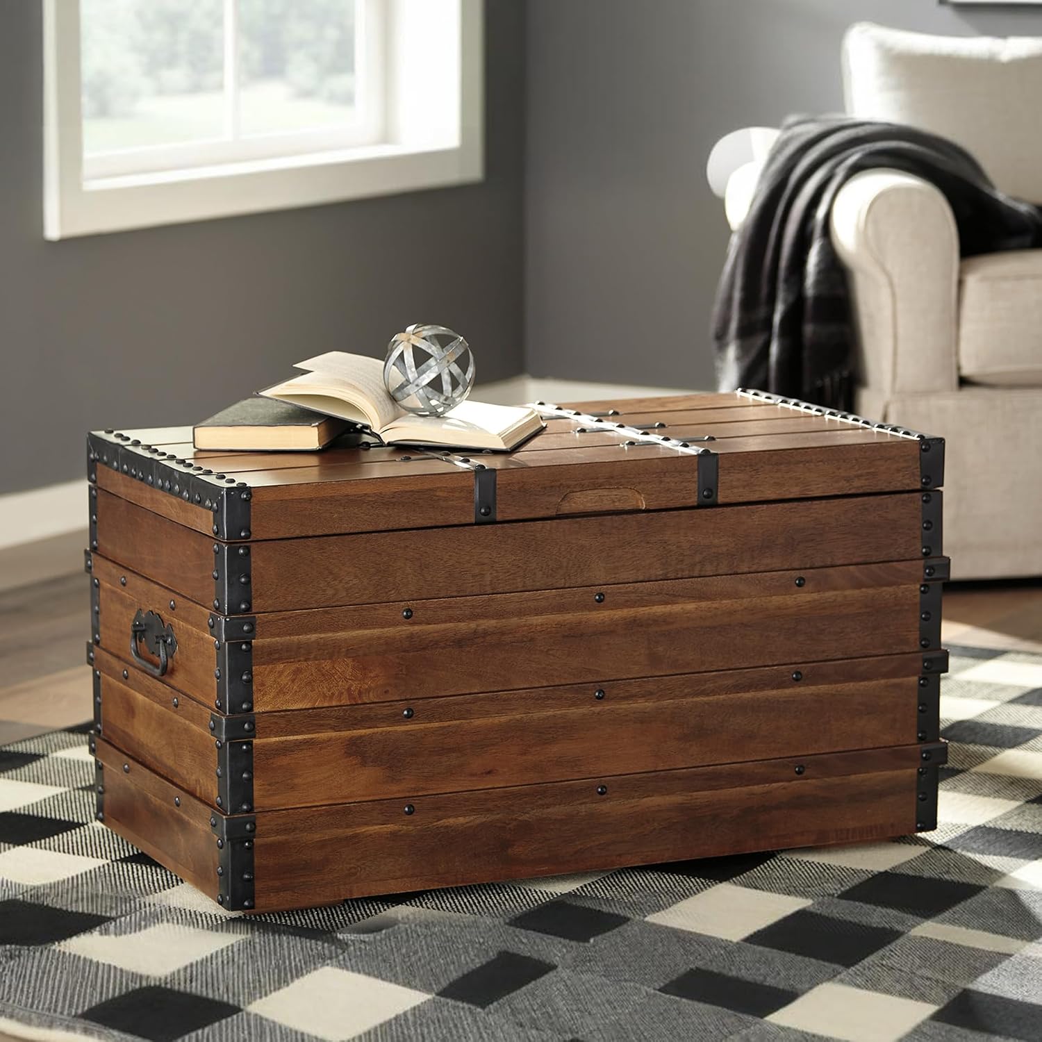 Brown Vintage Kettleby Storage Trunk Coffee Table