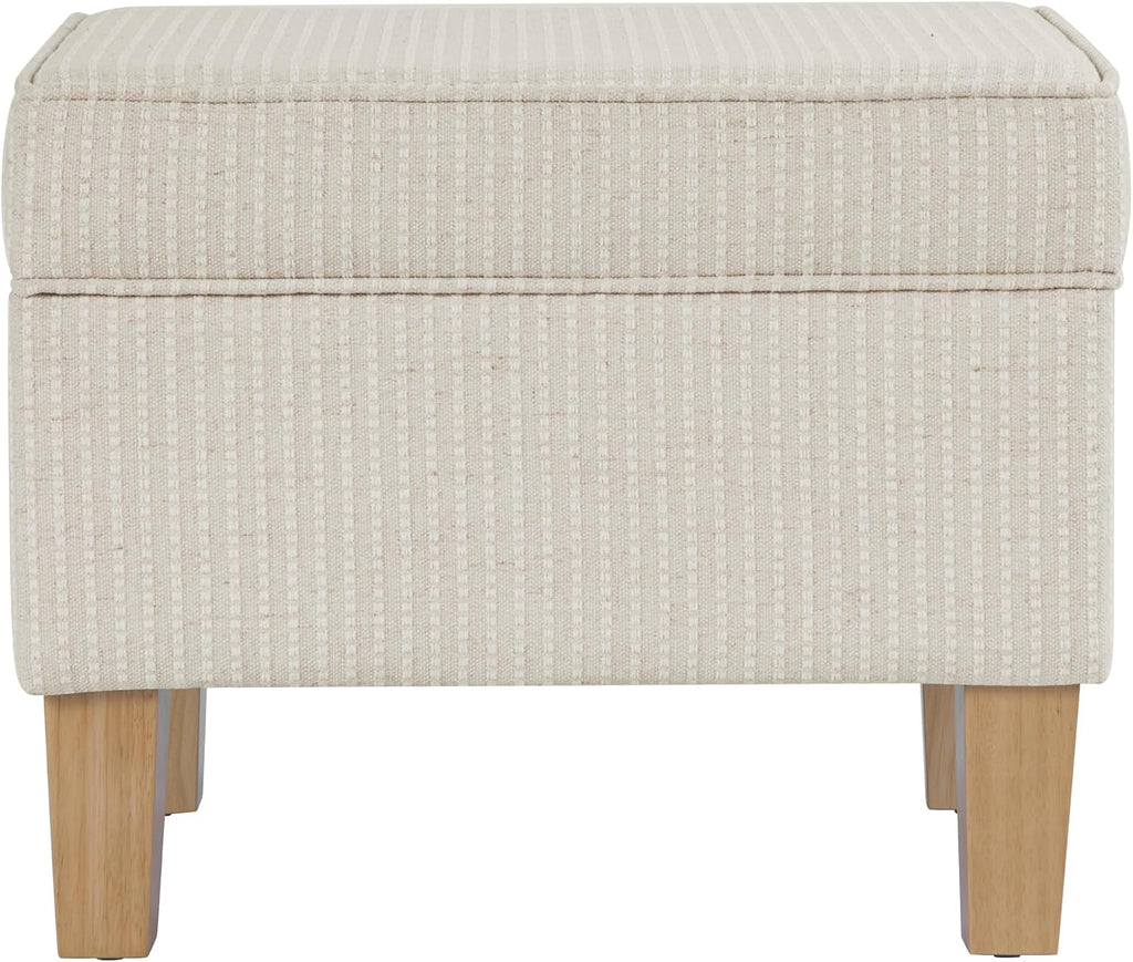 White Woven Stripe Rectangular Storage Ottoman