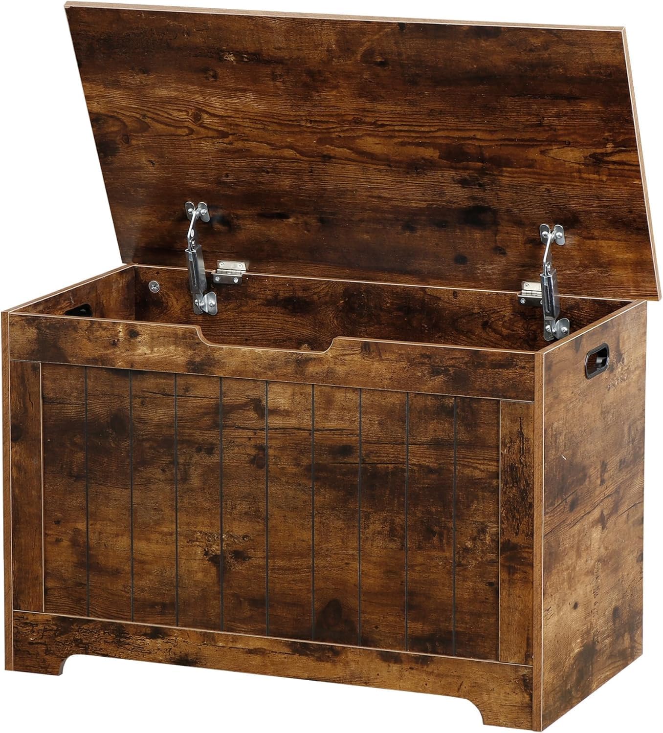 Rustic Brown Wooden Safety Hinge Storage Chest