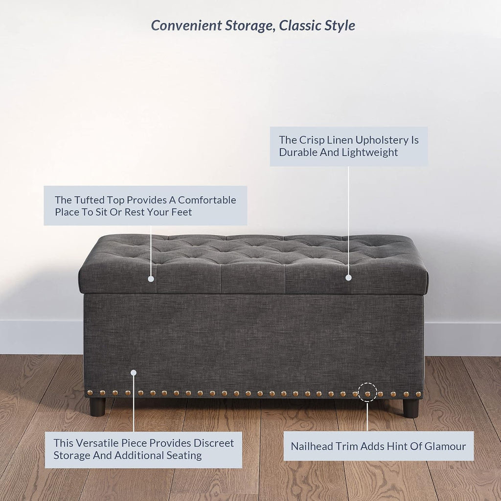Dark Gray Tufted Storage Ottoman