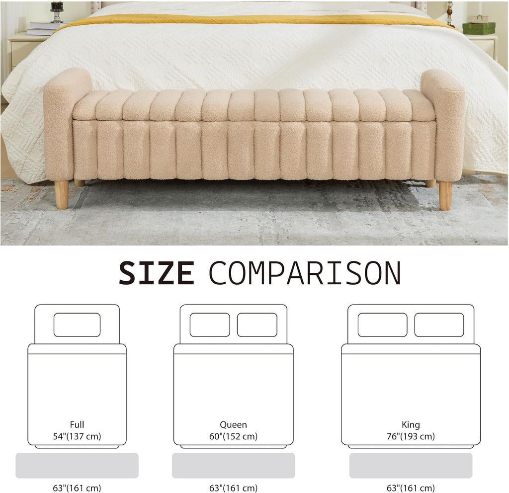 Teddy Fabric Arm Storage Ottoman Bench