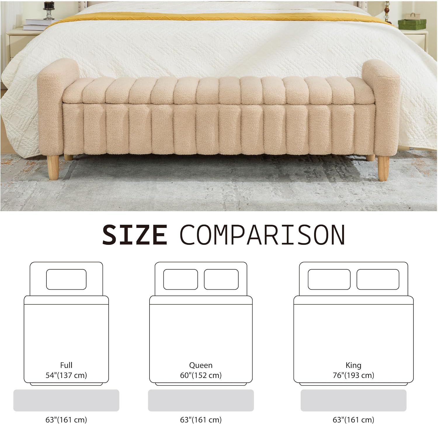 Teddy Fabric Arm Storage Ottoman Bench