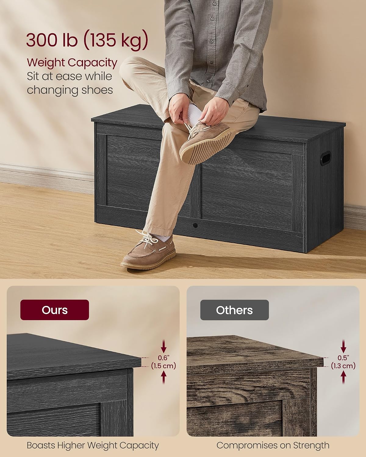 Gray Farmhouse Flip Storage Bench