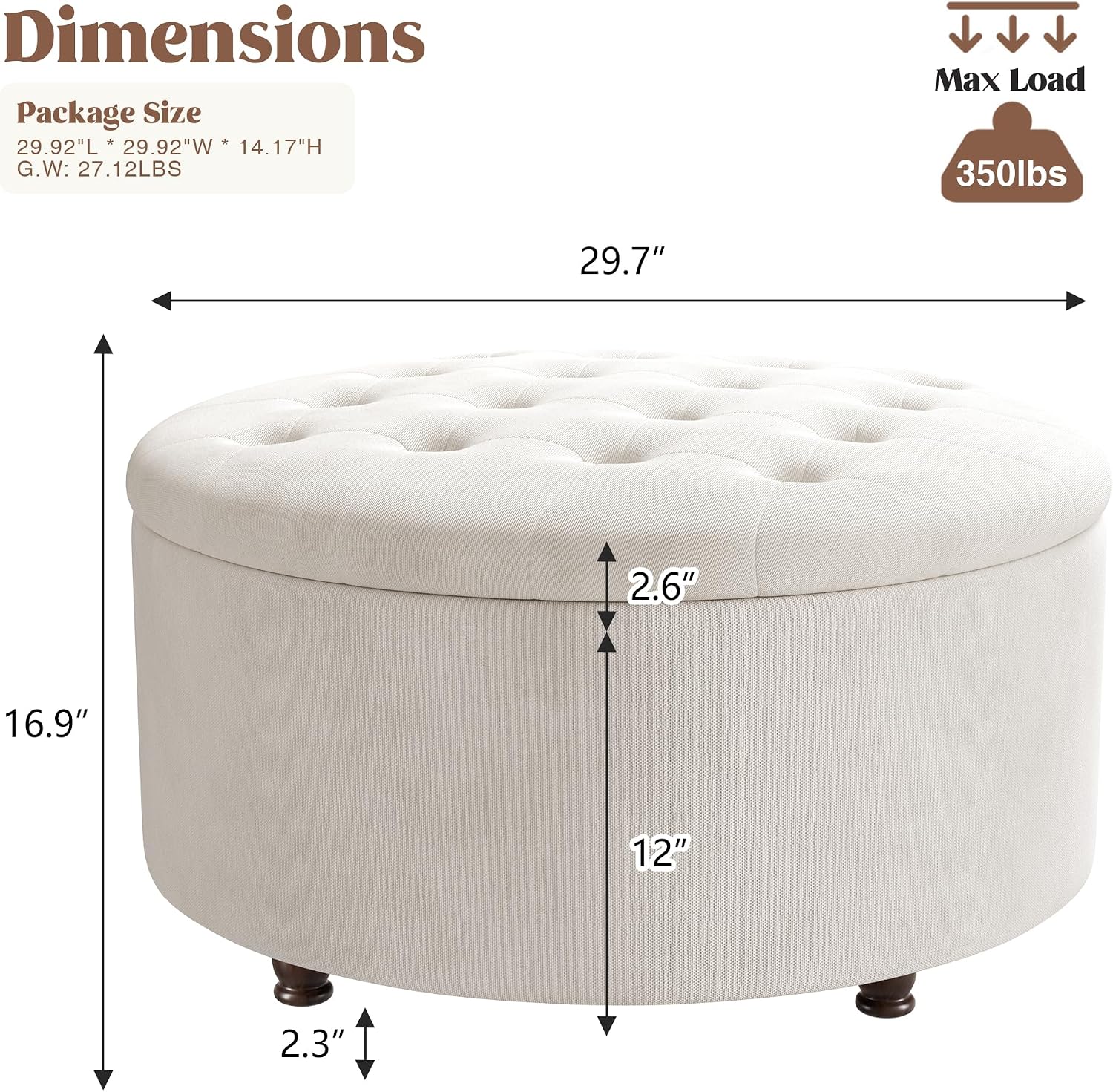 White Tufted Round Storage Ottoman