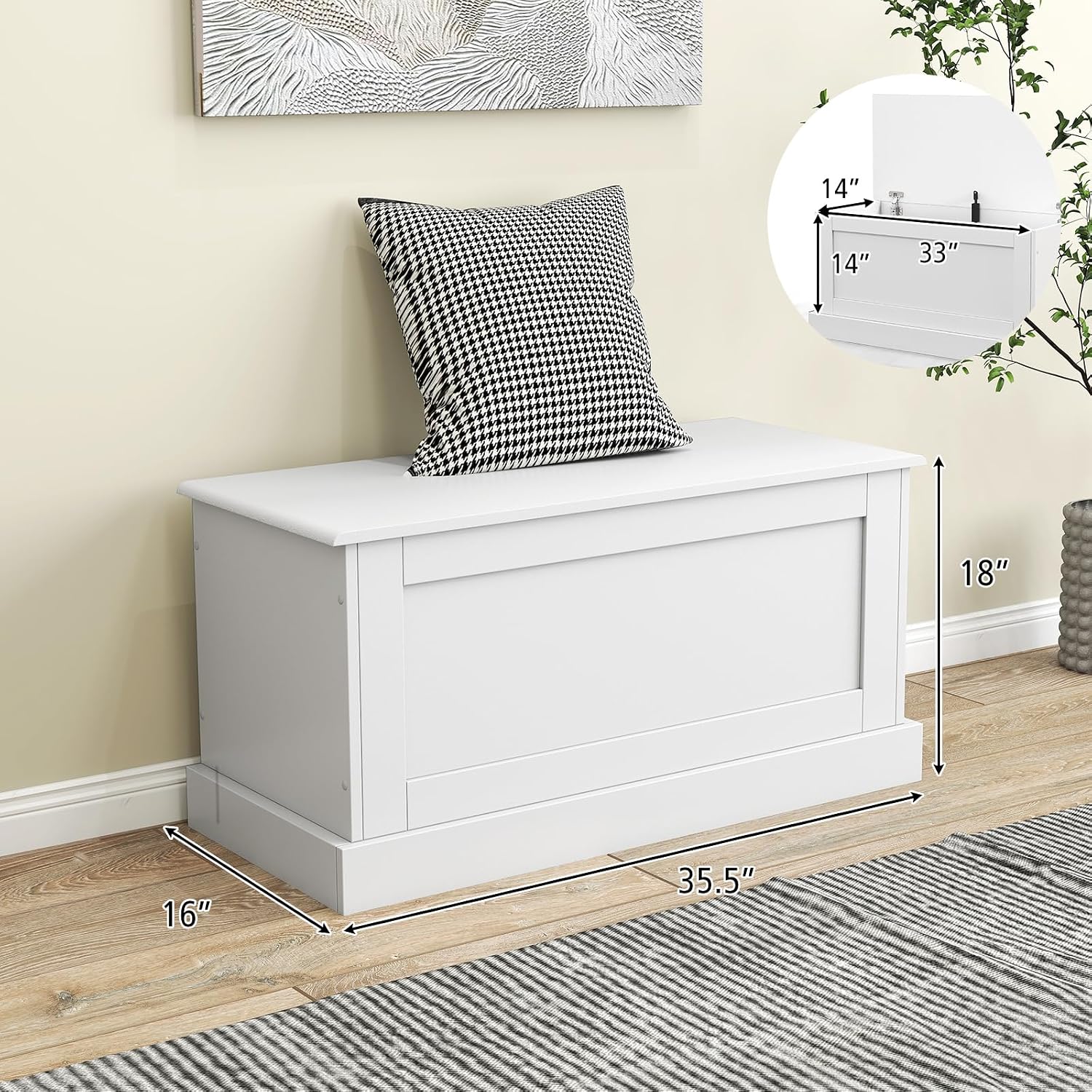 White Hydraulic Safety Wooden Storage Chest Bench