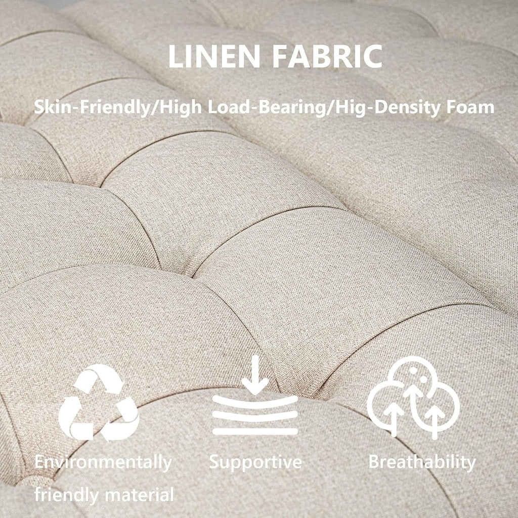 Beige Lift Top Square Storage Ottoman