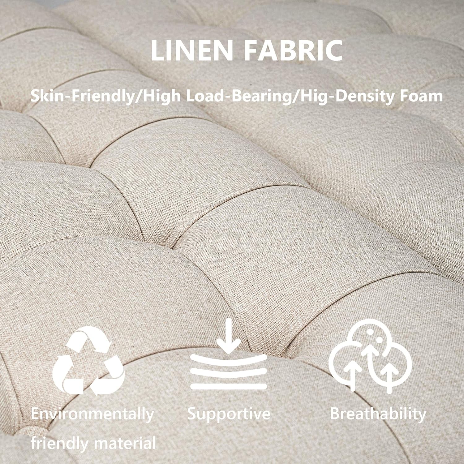 Beige Lift Top Square Storage Ottoman