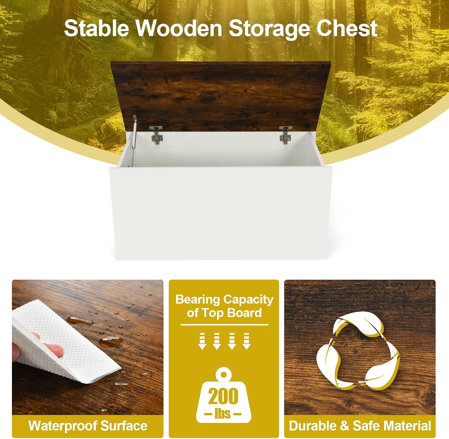 Rustic Brown White Pneumatic Rod Toy Storage Chest Bench