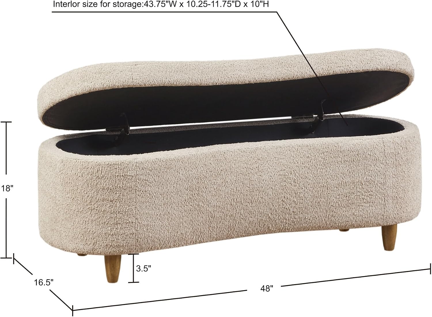 Boucle Curved Storage Accent Bench