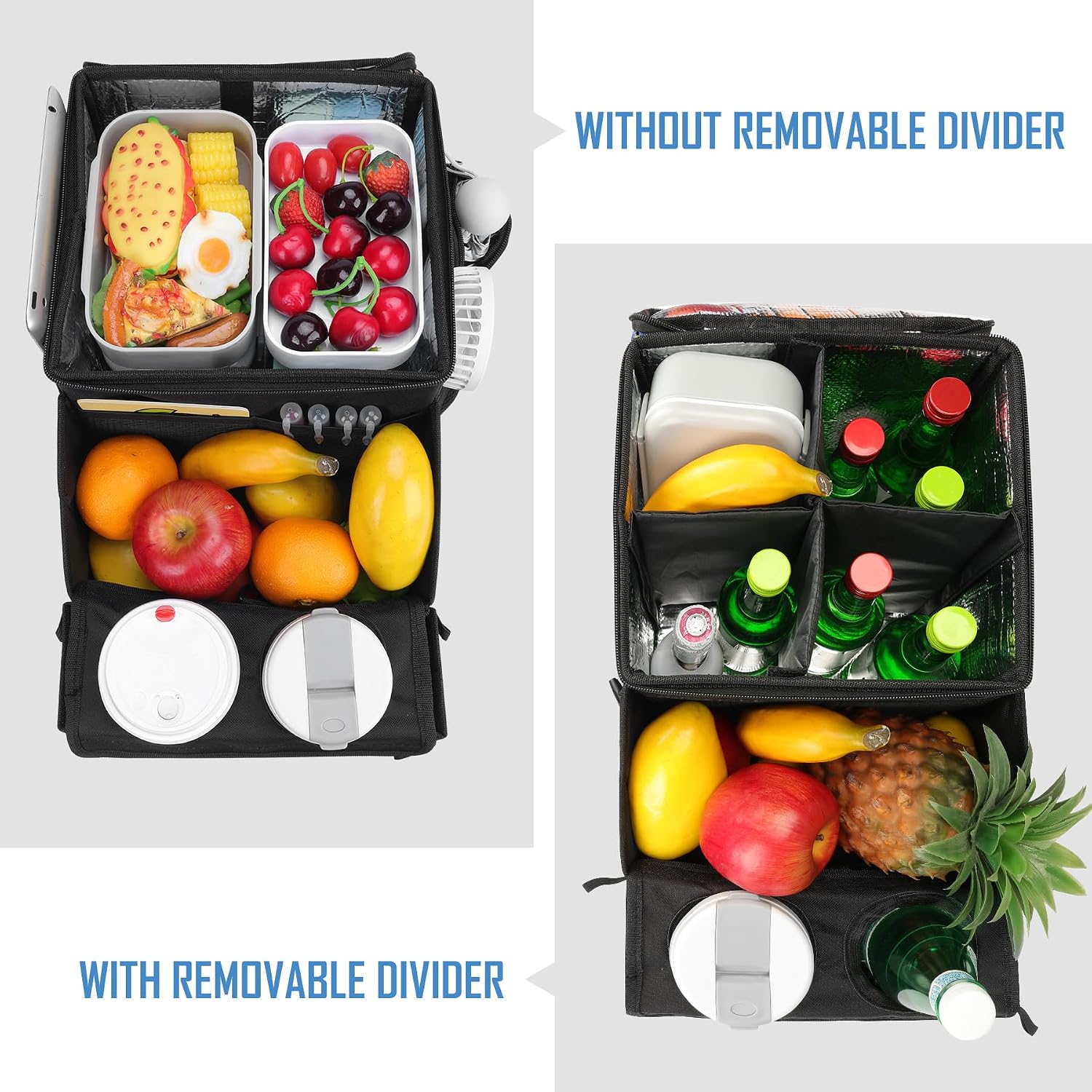 Black Cooler Compartment Car Seat Organizer with Cup Holders