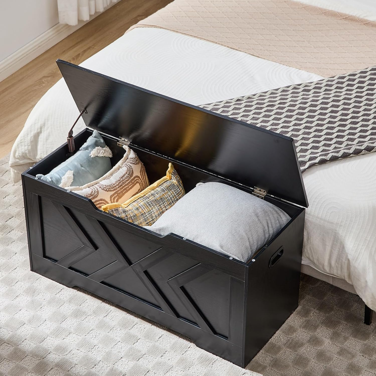 Ink Black Large Safety Hinge Storage Chest Bench