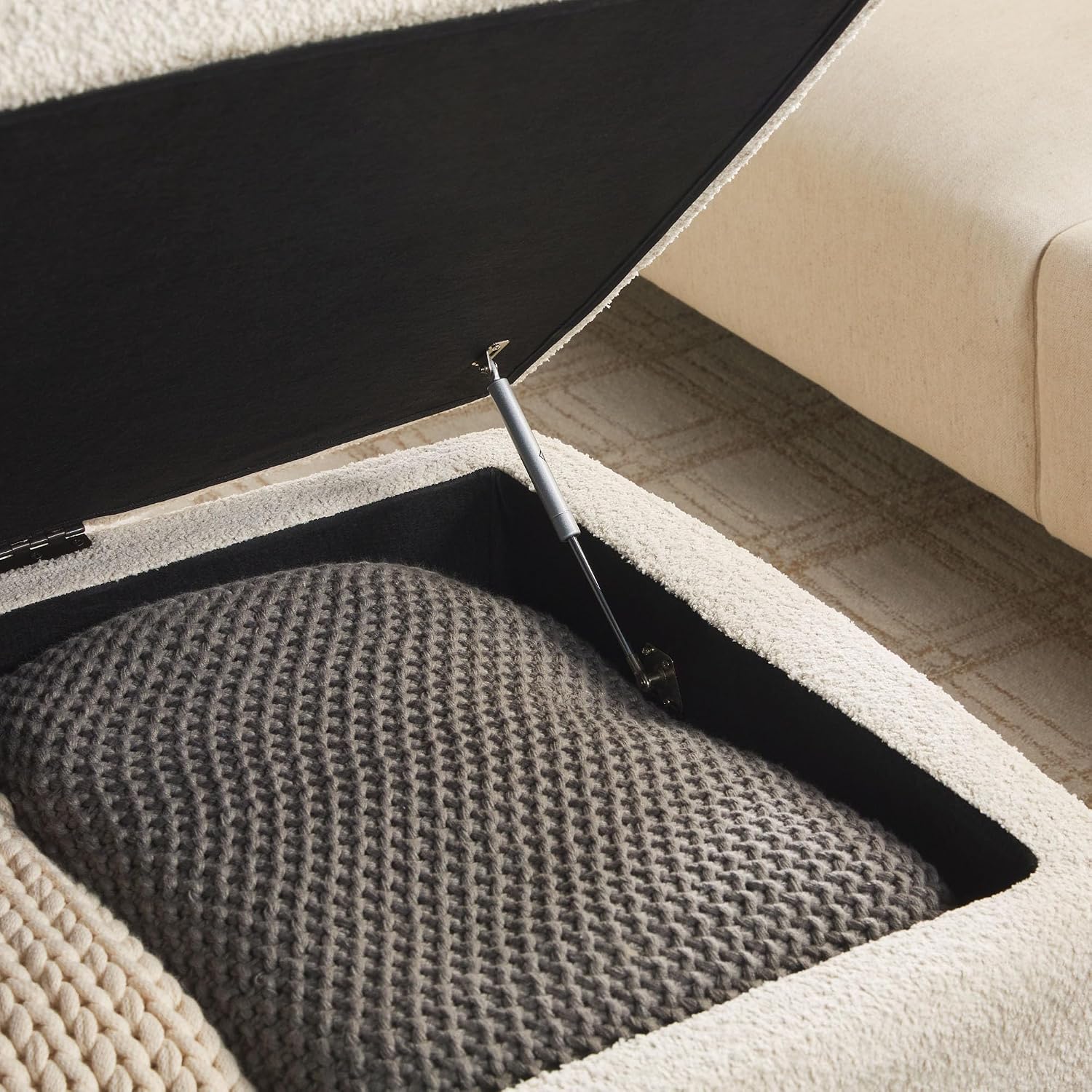 Ivory Bouclé Linley Large Storage Ottoman