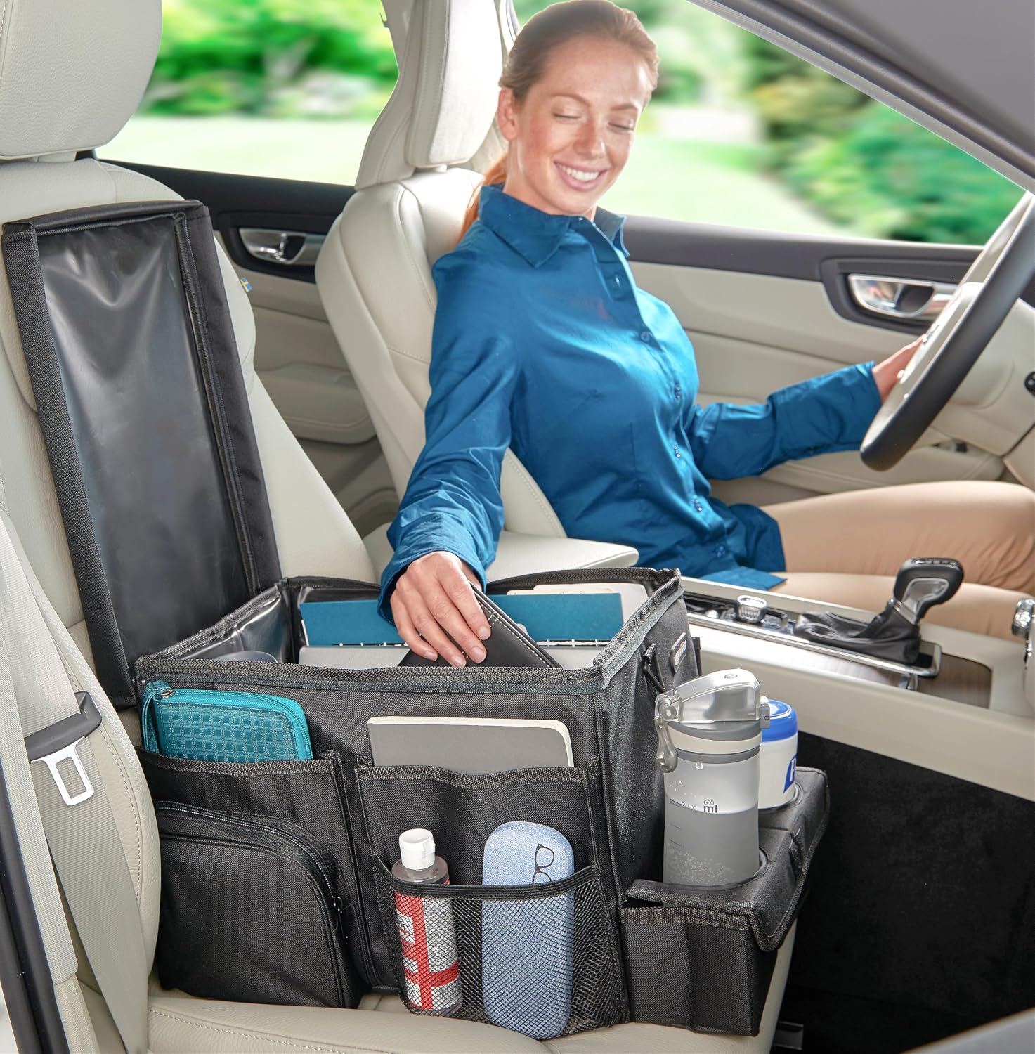 Front Seat Organizer with Cup Holder & Padded Storage Compartment