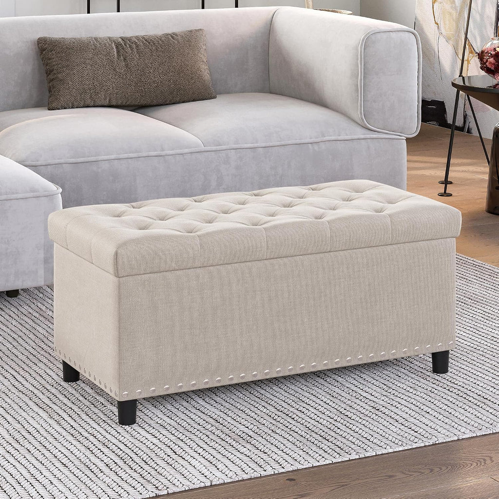 Beige Tufted Storage Ottoman