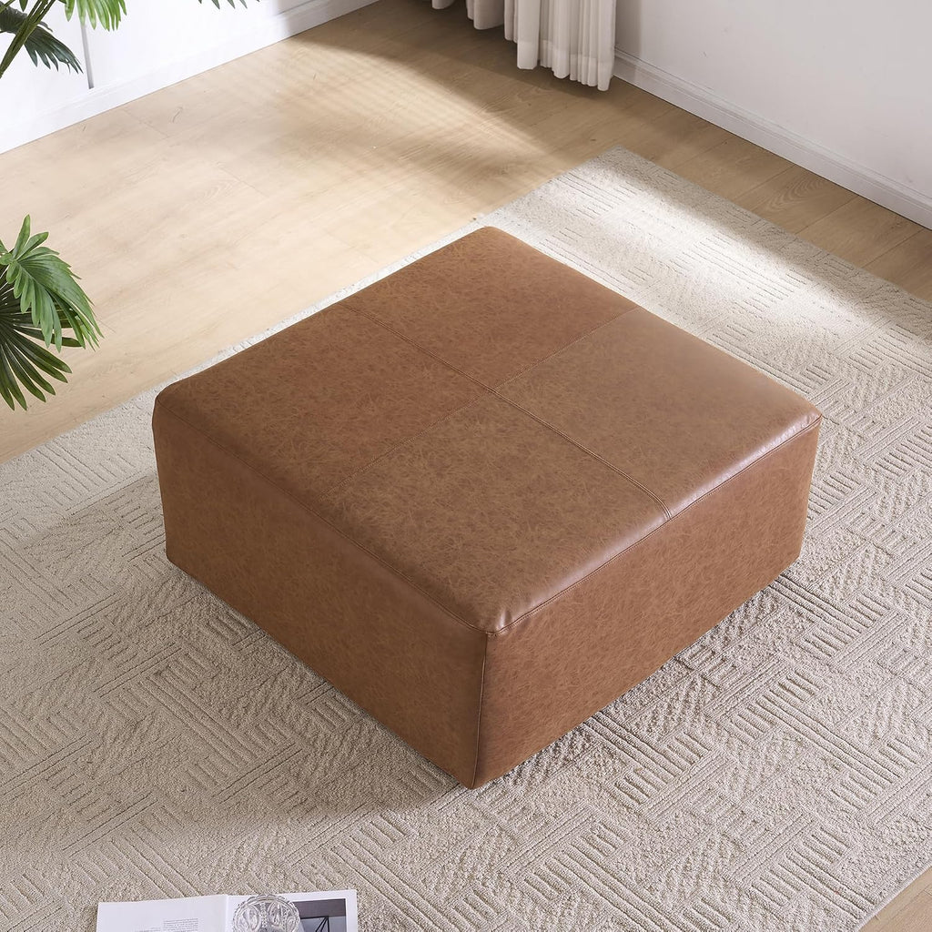 Brown Square Faux Leather Storage Ottoman