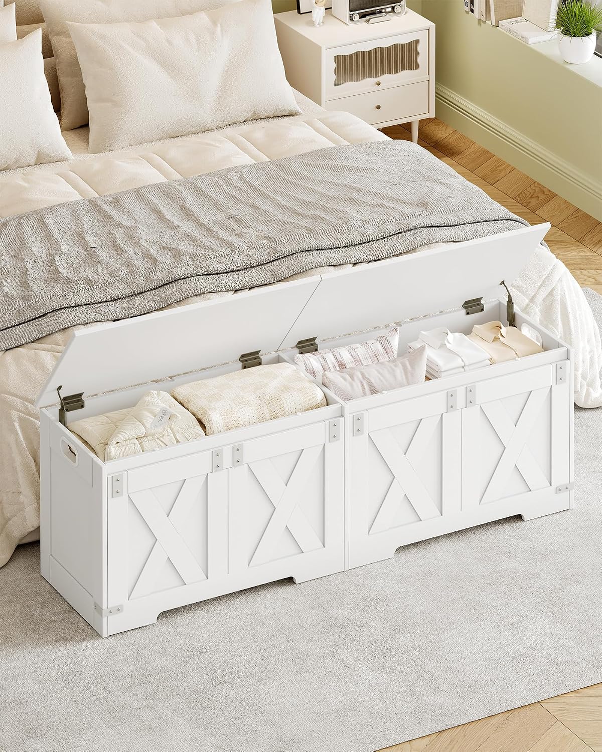 White Farmhouse Large Lift Top Storage Chest Bench