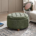Green Tufted Round Tray Storage Ottoman